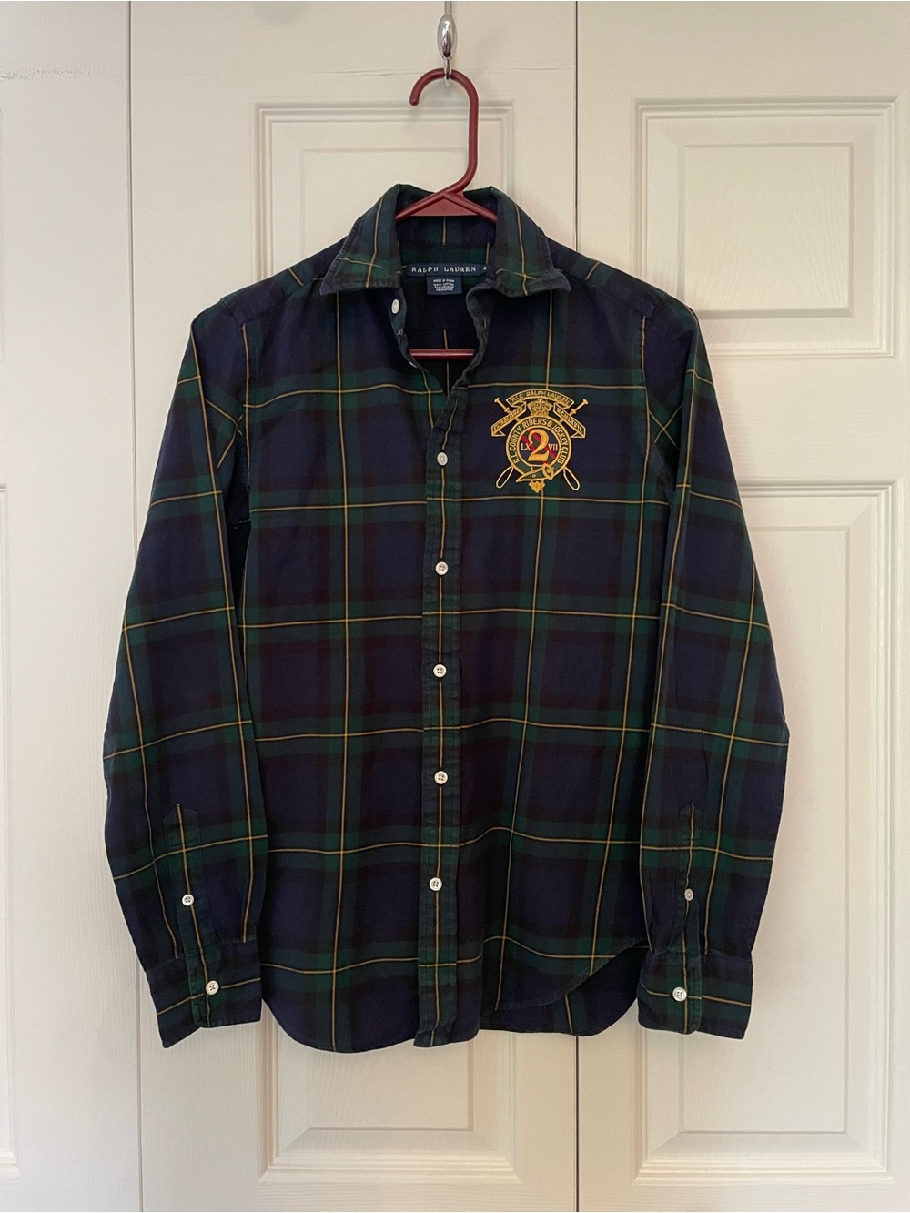 Y2K Ralph Lauren Black Watch Tartan Plaid Crested Button-Down Shirt 4